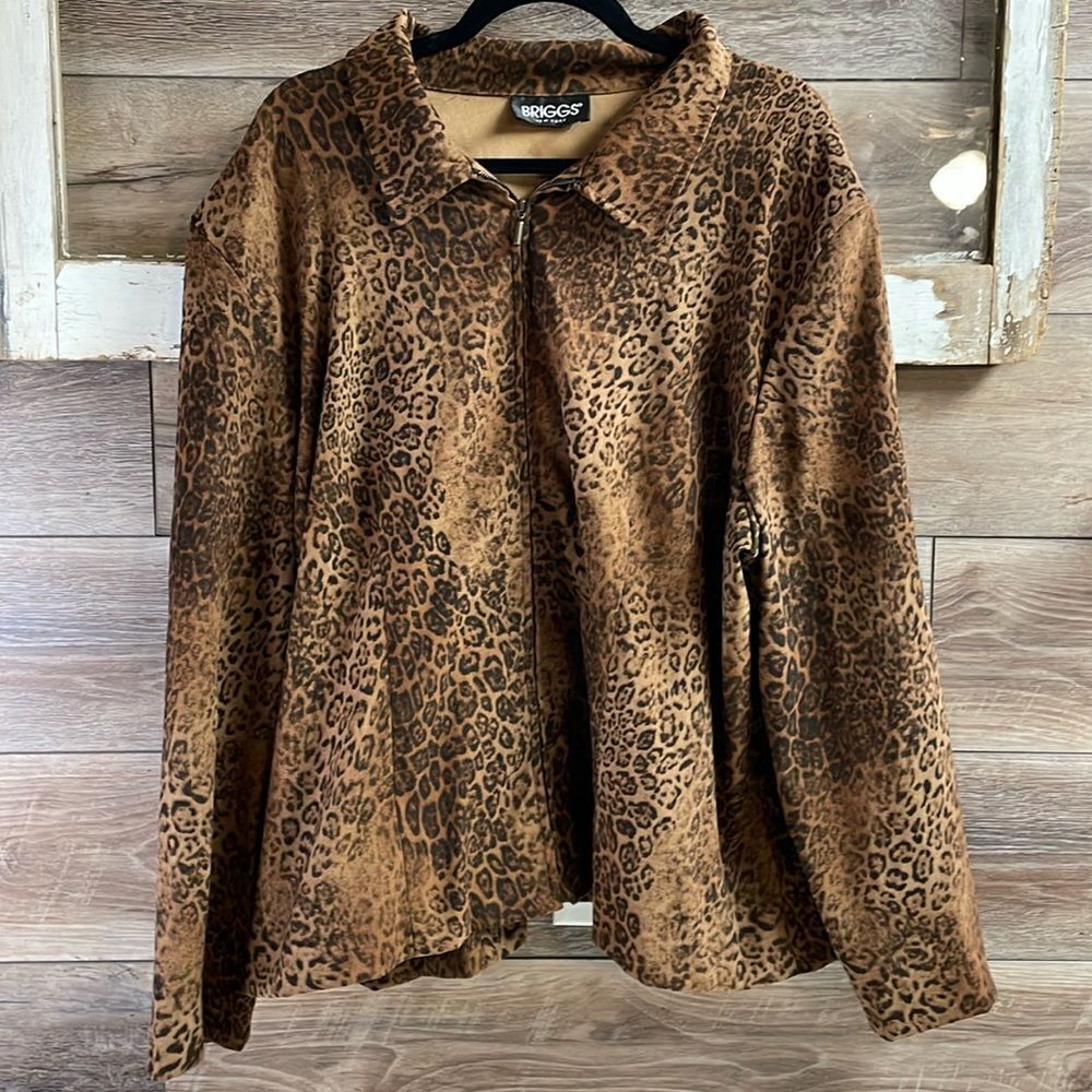 Briggs New York Leopard Print Zip Front Jacket, Brown Tones, Plus Size